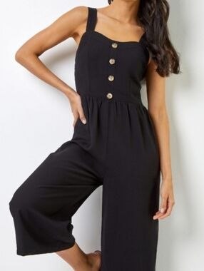NWT Lily Morgan 2X Wide Leg Pleated Top Button Up Solid Black